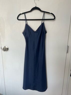 Betsey Johnson New York Navy Slip Dress with Lavender Lace Trim
